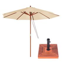 Kit Ombrelone Madeira Guarda Sol 3 Metros Sombreiro Piscina Jardim Bege Base Madeira - Mor