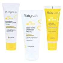 Kit On Off 3 itens Ruby Rose Ruby Skin Cuidado facial com Sabonete hidratante Peeling Gel
