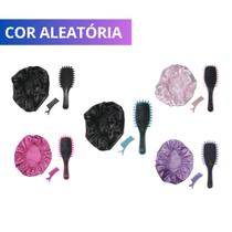 Kit Onda Escova Onda, Touca De Cetim e Clip Separador de Mechas Fitagem Cachos Anti Frizz
