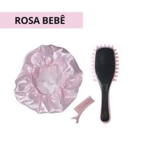 Kit Onda Escova Onda, Touca De Cetim e Clip Separador de Mechas Fitagem Cachos Anti Frizz