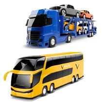 Kit Ônibus 2 Andares Com Cegonheira 4 Carrinhos Sortido