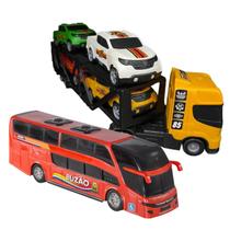 Kit Onibus E Caminhão Cegonha Com Carrinhos Menino Brinquedo Infantil - BS Toys