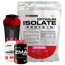 Kit Optimum Isolate Protein 2kg + Ômega 120 Cáps + Zma Drol 120 Cáps + Coqueteleira + Bodybuilders