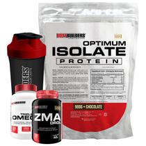 Kit Optimum Isolate Protein 900g + Ômega 120 Cáps + Zma 120 Cáps + Coqueteleira + Bodybuilders