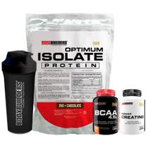 Kit Optimum Isolate Whey Protein 2kg + BCAA 100g + Power Creatina 100g + Coqueteleira - Bodybuilders