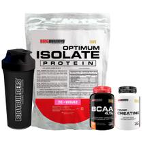 Kit Optimum Isolate Whey Protein 2kg + BCAA 100g + Power Creatina 100g + Coqueteleira - Bodybuilders