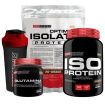 Kit Optimum Isolate Whey Protein 2kg + Iso Protein 900g Baunilha + Glutamina 300g + Coqueteleira+Bodybuilders