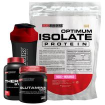 Kit Optimum Isolate Whey Protein 900g + Thermo Start 100 Cápsulas + Glutamina 300g + Coqueteleira - Bodybuilders