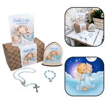 Kit Oração Infantil Santo Anjo da Guarda Menino Azul - Terço Capela e Pulseira - FORNECEDOR 13