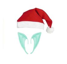 Kit Orelhas Duende Elfo Verde Neon Com Gorro De Papai Noel