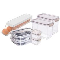 Kit organiza cozinha completo com organizador de ovos roll e potes herméticos