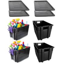 Kit Organização 2 Caixa Fechada 2 Telada 60L Black Com Tampa