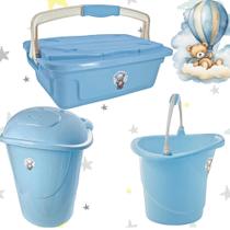 Kit Organização infantil Organizador 3L Cesto 41L Balde 8L Baby Menino Azul - Cajovil