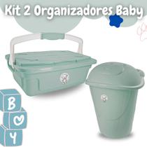 Kit organização infantil Organizador 3L Cesto 41L Balde 8L Baby Menino Verde