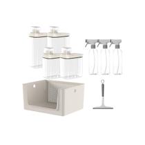 Kit Organização Lavanderia Flow 9 Peças Dispensers Vedação, Cesto Empilhável, rodo e Borrifadores Kit Organização Lavanderia Flow 9 Peças Dispensers Vedação, Cesto Empilhável, rodo e Borrifadores
