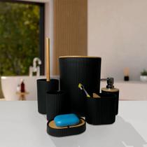 Kit Organização Pote Elegância Ambiente Saboneteira Lixeira Suporte Caixa Sofisticação Banheiro