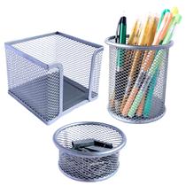 Kit organizador 3 peças prata lapis clips e lembretes top