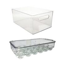 Kit Organizador Acrílico Alça Frontal + Porta Ovos 18 Tampa