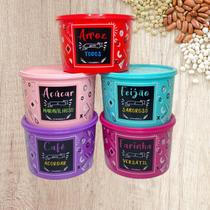 Kit Organizador Alimentos de Cozinha 5 Potes Estampados Porta Mantimentos Kit Organizador Alimentos de Cozinha 5 Potes Estampados Porta Mantimentos