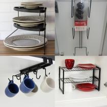 kit organizador armário cozinha prateleira aramado aço preto - Metaltru
