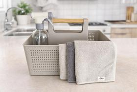Kit Organizador Bege com 1 Borrifador e 3 Panos de Limpeza