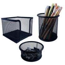 Kit organizador black porta caneta lapis clips e lembretes