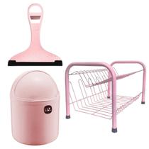 Kit Organizador Cozinha 3 Pçs Escorredor Lixo Rodinho Rosa Kit Organizador Cozinha 3 Pçs Escorredor Lixo Rodinho Rosa