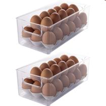Kit organizador de armário geladeira cozinha 2 porta ovos bandeja suporte acrílico multiuso Plasútil