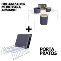 Kit Organizador De Armário Prateleira Cozinha Médio E Porta Pratos