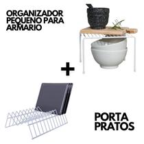 Kit Organizador De Armário Prateleira Cozinha Médio E Porta Pratos