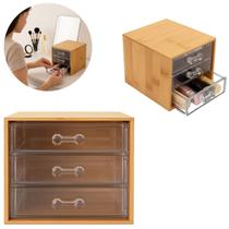 Kit Organizador de Bambu Com 3 Gavetas em Acrílico