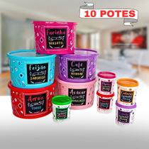 Kit Organizador de Cozinha 10 Potes Estampados Porta Mantimentos e Tempero