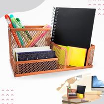 Kit organizador de escritorio rose gold, lixeira aramada, porta caneta, bandeja porta papel