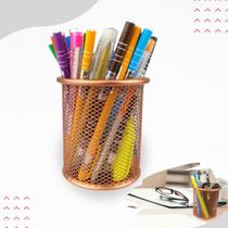 Kit organizador de escritorio rose gold, lixeiras aramada, porta caneta treco, bandeja porta papel, organizador de mesa