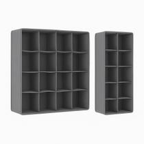 Kit organizador de gaveta 8 e 16 divisórias tecido cinza dobrável - Marvishop