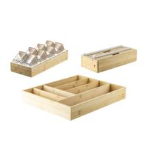 Kit Organizador de Gaveta com 01 Porta Temperos + 01 Porta Rolos + 01 Organizador Talheres em Bambu Ou