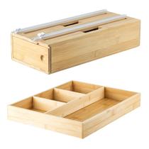 Kit Organizador De Gavetas Multiuso E Rolos Em Bambu