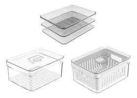 Kit Organizador de Geladeira Acrilico Transparente 2,2L Com Tampa Cozinha