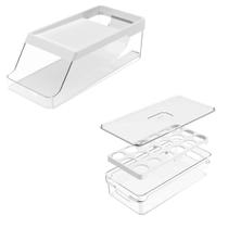 Kit Organizador De Geladeira Latas 9 Unid Ovos 18 Unid Ou Branco