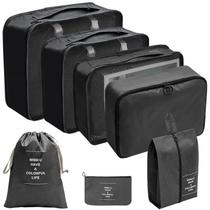Kit Organizador de Mala, 7 Peças, Bolsa Organizadora para Viagem, Saco Organizador de Viagem