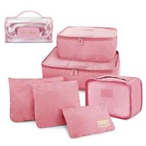 Kit Organizador De Malas 6 Peças + Necessaire Rocambole Rosa Kit Organizador De Malas 6 Peças + Necessaire Rocambole Rosa