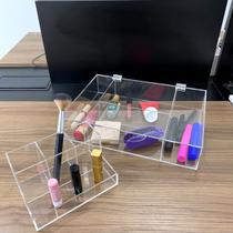 Kit Organizador de Maquiagem com Caixa e Pincel de Acrílico Transparente
