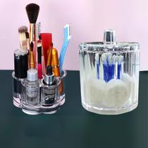 Kit Organizador de Maquiagem e Comésticos com Portal Pincel Batom Algodão Cotenete 2 peças Kit Organizador de Maquiagem e Comésticos com Portal Pincel Batom Algodão Cotenete 2 peças