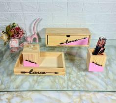 Kit Organizador De Maquiagem Pinus Love Rosa