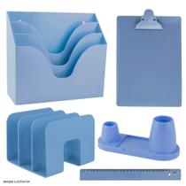 Kit Organizador de Mesa e Escritório Azul Pastel Maxcril