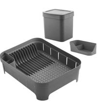 Kit Organizador de Pia Bancada Cozinha 3pcs Conjunto Escorredor Louças Porta Detergente Lixeira Ou