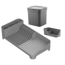 Kit Organizador de Pia Bancada Cozinha 3pcs Conjunto Escorredor Louças Porta Detergente Lixeira Ou