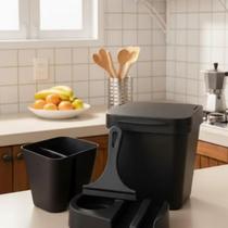 Kit Organizador de Pia Cozinha Plasmarc 4 Pças - Lixeira 4,8L Porta Detergente, Rodinho e Seca Talher