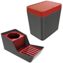 Kit Organizador De Pia Detergente Esponja + Lixeira 5 Litros - Chumbo Crippa Kit Organizador De Pia Detergente Esponja + Lixeira 5 Litros - Chumbo Crippa