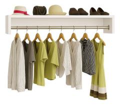 Kit Organizador de Roupa Cabideiro 60/100 cm Arara Suspensa MDF Branco Closet Lavanderia Quarto